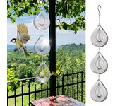 Molino de viento con forma de gota de agua 3D para ahuyentar pájaros, decoración para exteriores, jardín, patio, granja, carillón de viento de metal colgante, dispositivo disuasorio de pájaros, adorno plata