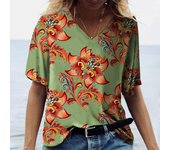 Camiseta de mujer de talla grande XL-7XL, camisetas de manga corta con cuello en V y estampado floral 3D, camisetas de verano para parejas y amantes XL