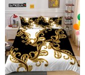 Funda nórdica de lujo dorada con patrones exóticos, funda nórdica de lujo, diseño europeo, funda nórdica retro, juegos de cama para dormitorio de mujer EU single(135x200cm)