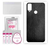 apgo Protective Skin Sticker for the back compatible with Alcatel 1 2021, Wrap Film, Foil, Vinyl - Pattern Black Leather