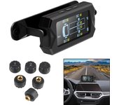 Sistema de monitoreo de presión de neumáticos a prueba de agua con 6 sensores externos, inalámbrico, solar, digital, LCD, alarma, para auto, RV, camión, TPMS, soporte ajustable a 180°