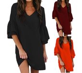 Vestido de verano para mujer, dulce y lindo, con escote en V, mangas acampanadas, vestido camisero, vestido holgado para mujer S blanco