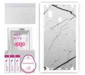 apgo Protective Skin Sticker for the back+sides compatible with Samsung Galaxy A20, Full Wrap Film, Foil, Vinyl - Pattern White Marble