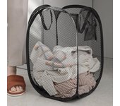 Cesto para la ropa plegable plegable para ropa sucia, bolsa de red de almacenaje para ropa de baño, marco de cesta colgante para el hogar, cubo 30X30X47CM negro