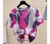 Camiseta de verano para mujer, camisa de manga corta, camiseta retro holgada, cuello redondo, estampado tie-dye, tops tipo pulóver, ropa de calle 5XL blanco