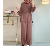 Conjuntos a juego para mujer, blusa de manga larga de color liso y pantalones holgados, chándal elegante e informal de moda, caftán XXXL negro