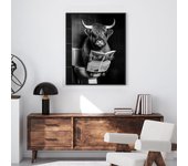 Reloj Divertido de Vaca Highland Periódico en el Inodoro Impresiones en Lienzo Arte de Pared de Granja Póster para Dormitorio Sala de Estar Baño Decoración del Hogar 21x30cm No Framed blanco