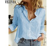 Blusas y camisas de cuello tipo polo de manga larga con estampado de colores sólidos para primavera y otoño para mujer de VEZFAA S blanco