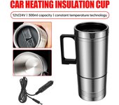Hervidor eléctrico para coche de 12 V/24 V, para agua, café, leche, taza térmica de acero inoxidable, taza térmica para coche, taza térmica para bebidas
