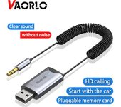 VAORLO Receptor de coche Adaptador USB Soporte TF Card Play Noise Cancel con micrófono HD para auriculares de TV kit de coche gris