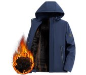 Chaqueta de algodón con capucha de talla grande para hombre, chaqueta de negocios informal cálida para invierno M azul oscuro