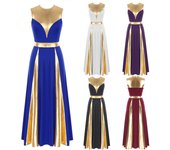 Vestido de baile lírico sin mangas para mujer, vestido de baile de adoración de iglesia con bloques de Color, ropa de baile de salón, disfraz de actuación S azul