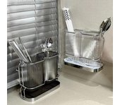Organizador de cubiertos de cocina, soporte para cuchara y palillos, estante de secado de utensilios, soporte de almacenamiento de cocina plata
