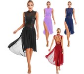 Vestido de baile lírico para mujer, vestidos de leotardo de baile de Ballet con lentejuelas brillantes, ropa de baile moderna, trajes de espectáculo escénico S borgoña