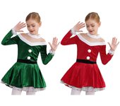 Vestido de Papá Noel para niñas, disfraz de patinaje artístico sobre hielo, manga larga, para baile 5-6 Years rojo