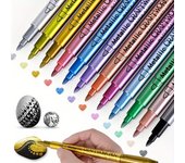 12 rotuladores metálicos de colores para papel negro, vidrio, pintura rupestre, álbum de recortes de bricolaje, papelería para estudiantes, pintura rupestre, piedra, cerámica y madera 6pcs golden+6pcs silvery(Hard tip