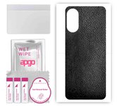 apgo Protective Skin Sticker for the back compatible with Motorola Moto E22, Wrap Film, Foil, Vinyl - Pattern Black Leather