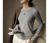 Blusas de manga larga gruesas y ajustadas con cuello redondo para mujer, otoño e invierno S negro