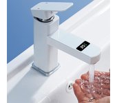 Grifo de lavabo con pantalla Digital LED táctil, mezclador frío y caliente, no eléctrico, accesorios para baño y cocina, color blanco y negro
