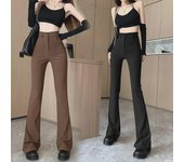Pantalones acampanados de cintura alta color café para mujer: pantalones casuales adelgazantes para primavera y otoño 2XL Waist 127-139 cm