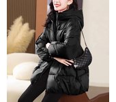 Chaqueta de plumón de algodón morado para mujer, chaqueta de invierno de gama alta, holgada, de longitud media, con capucha XS rojo rosa