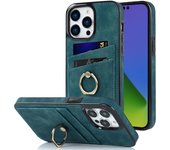 Funda de cuero con soporte de anillo para Iphone 13 Pro Max 12 Min 14 11 tarjetas Solt 7 8 Plus X Xr Se 2022 funda delgada con soporte tipo billetera For iPhone 13ProMAX rojo