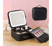 Nueva bolsa de maquillaje con luces LED inteligentes y espejo grande, impermeable, de piel sintética, para viaje, para mujer