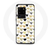 Coque pour Samsung Galaxy S20 Ultra Fond de texture abstraite coeurs noir jaune et gris