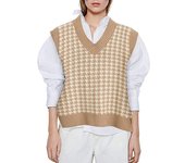 Moda Otoño e Invierno Nuevo Chaleco de punto para mujer Cuello en V Jersey sin mangas 3XL negro