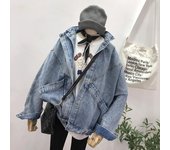 Chaqueta vaquera de primavera para mujer, corta, holgada, de entretiempo, con mangas de murciélago, abrigo para mujer, ropa de abrigo, tallas grandes XL azul