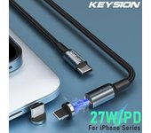 KEYSION PD 27W Cable magnético de carga rápida para iPhone 13 12 11 Tipo-C a USB C 60W Cable de cable rápido para iPad Samsung Xiaomi Huawei Only Type-C Plug negro