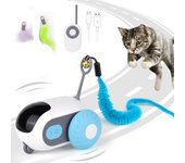 Juguete inteligente para gatos con 2 modos de movimiento automático, coche de juguete con control remoto para gatos, perros, juego interactivo, suministros para entrenamiento de gatitos azul