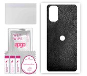apgo Protective Skin Sticker for the back compatible with Motorola Moto G22, Wrap Film, Foil, Vinyl - Pattern Black Leather