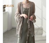 Cárdigan de gasa para mujer, protección solar, cuello en V, farol, manga larga, Top de gasa transparente con cordones, abrigo tipo chal con dobladillo Irregular L caqui