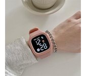 Reloj digital Esfera cuadrada Correa de muñeca de silicona ajustable Hora precisa Pantalla legible clara Reloj de pulsera unisex ligero decorativo albaricoque