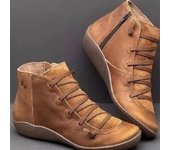 Botas de nieve para mujer, de piel auténtica, para invierno, para primavera, zapatos planos hasta el tobillo, botas vintage cortas con piel, botas con cordones para mujer 2024 36 rojo