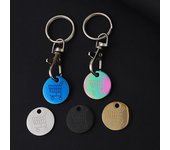 Llavero con forma de carrito de la compra con ficha y mosquetón, práctico llavero portátil de aleación para bolso y teléfono 1