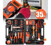 Juego de herramientas multifuncionales de 35 Uds., kits de electricista doméstico de acero, caja de herramientas de Hardware, negro + naranja
