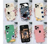 Para Apple iPhone 11 12 13 14 X XS XR SE Pro Max Mini 6 7 8 Fundas Contraportada Lindo Astronauta Protección de cámara Cuadrado Silicona líquida para iPhone Parachoques iPhone 6