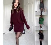 Conjunto de 2 piezas de jersey y falda con cuello redondo, manga larga, tops tejidos, tiro medio, corte en A S negro