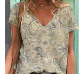 Camiseta holgada de moda de verano para mujer, camisetas de manga corta con cuello en V y estampado Vintage 3d para mujer, camisetas nuevas Y2k de gran tamaño para mujer XL