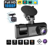 Cámara de salpicadero DVR para coche, HD 1080P, IPS, grabadora de vídeo, espejo retrovisor, visión nocturna 【1】2 Camera negro