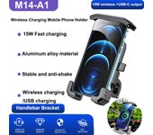 Soporte para teléfono móvil con carga inalámbrica, soporte para teléfono móvil para motocicleta eléctrica, absorción de impactos antirrobo, soporte para teléfono móvil para conducción al aire libre Wireless charging version negro