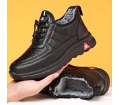 Zapatos de cuero impermeables antideslizantes cálidos y gruesos de vellón de algodón para invierno 46 negro