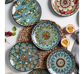 Vajilla de cerámica redonda pintada a mano de 6 pulgadas, estilo coreano, plato de postre, plato para carne, ensalada, aperitivos, pasteles, vajilla