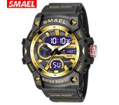 Reloj deportivo de marca SMAEL, relojes de pulsera de cuarzo para hombre, resistente al agua, pantalla de doble horario, reloj militar verde militar para hombre, relojes para hombre 8086 gris