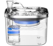 Fuente de agua para gatos con inducción inteligente 2L/67oz Fuente para beber para mascotas de acero semiinoxidable Dispensador de agua automático con bomba de agua silenciosa Semi Stainless Steel transparente