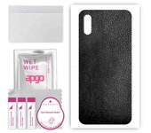 apgo Protective Skin Sticker for the back compatible with Xiaomi Redmi 9A, Wrap Film, Foil, Vinyl - Pattern Black Leather