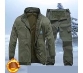 Chaqueta térmica con cuello levantado de camuflaje para hombre, traje grueso de forro polar, chaqueta y pantalones, conjunto de 2 piezas, otoño e invierno L camuflaje