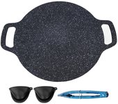 Parrilla redonda coreana para barbacoa, antiadherente, de aluminio, con guante antiescaldaduras y pinza para alimentos, 38 cm 38cm / 15in